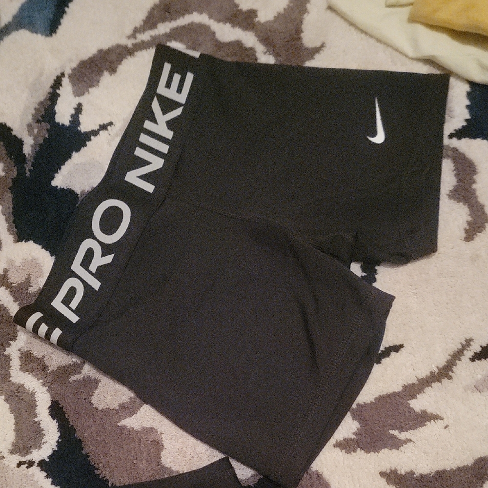 Girls Nike Black Compression Shorts with White Swoosh and PRO Waistband